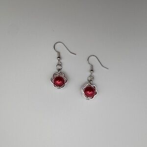 Chic Silver and Red Floral Earrings